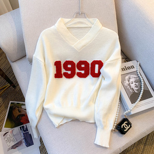 蔷薇风暴常小童屠芷莹同款设计感慵懒风V领小众洋气针织衫毛衣女