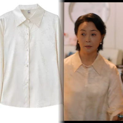 绽放的许开心悠妈方晓莉同款POLO领衬衫女士宽松提花国风复古衬衣