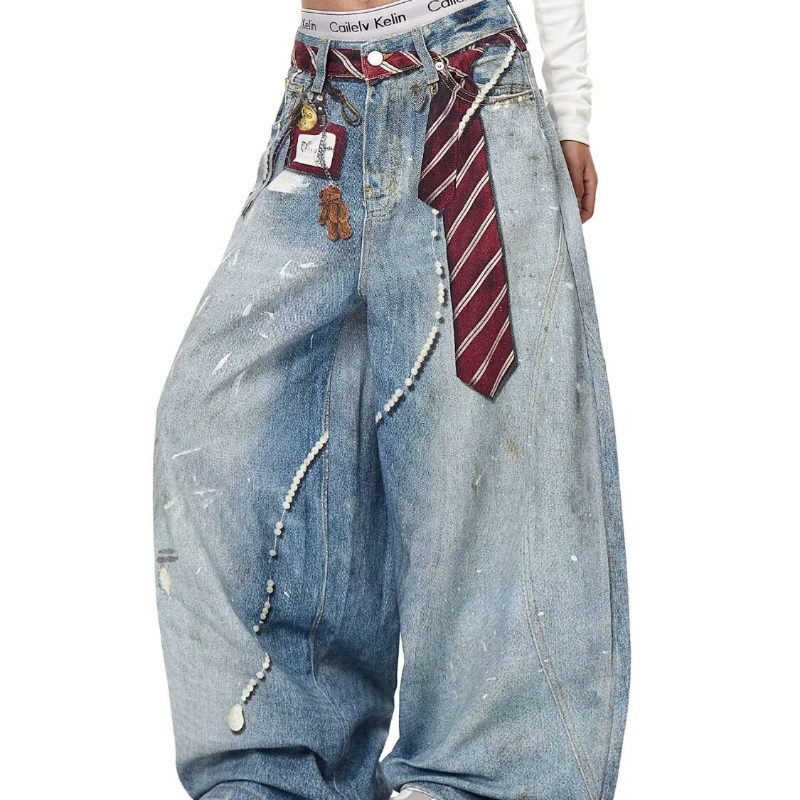 五哈王勉邓超陈赫鹿晗同款裤子直筒阔腿水洗做旧男显瘦百搭牛仔裤