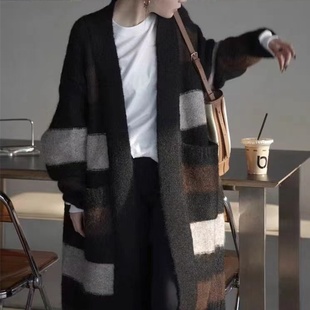 凡人歌章若楠殷桃同款慵懒风中长款针织开衫过膝连帽毛衣外套女