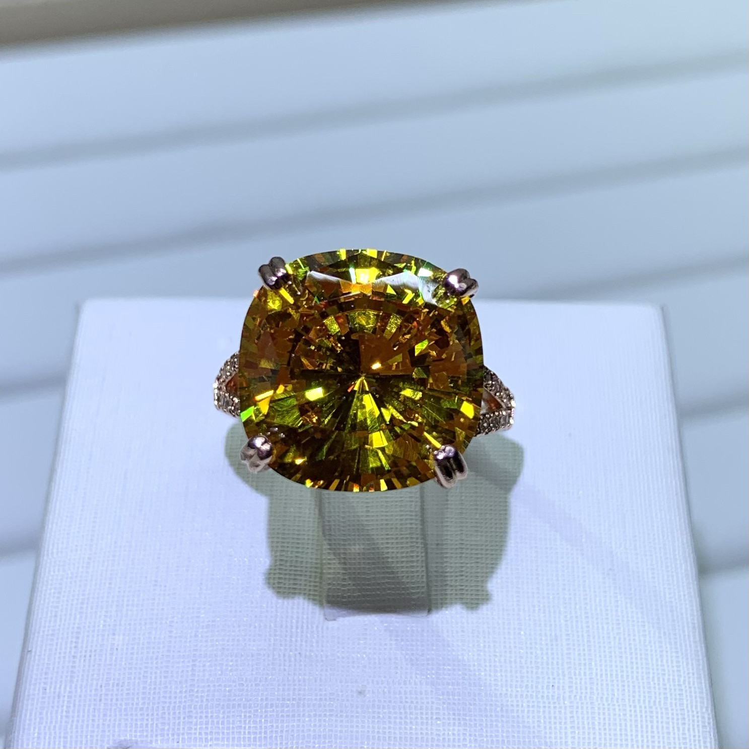 10克拉金钻戒指18k玫瑰金电镀艳彩黄金黄钻活口大钻戒