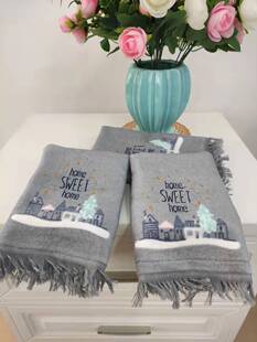 孚日纯棉刺绣面巾流苏毛巾38*65甜蜜之家3条包邮除偏远