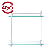 456中侨双层钢化玻璃浴室洗漱挂件304实心拉丝不锈钢化妆品架 包邮