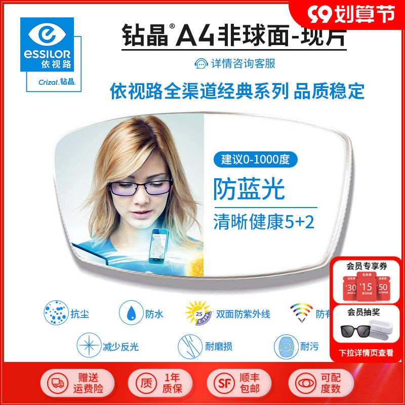 依视路防蓝光钻晶A4非球面近视镜片薄1.56/1.60/1.67赠镜宴镜框使用感如何?