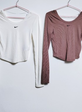NIKE耐克奥莱正品女运动休闲紧身大圆领低背长袖T恤FN3662-133
