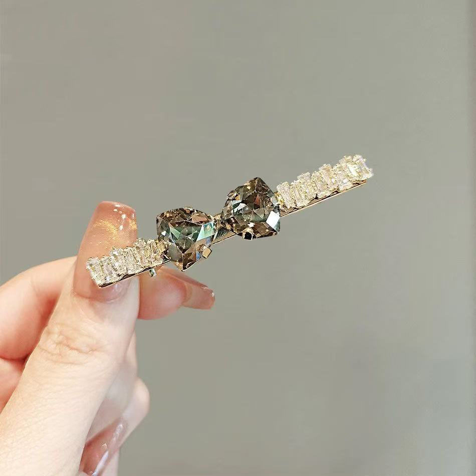 水钻刘海侧边发夹金属碎发夹子头饰精致鸭嘴夹发卡水晶蝴蝶结边夹