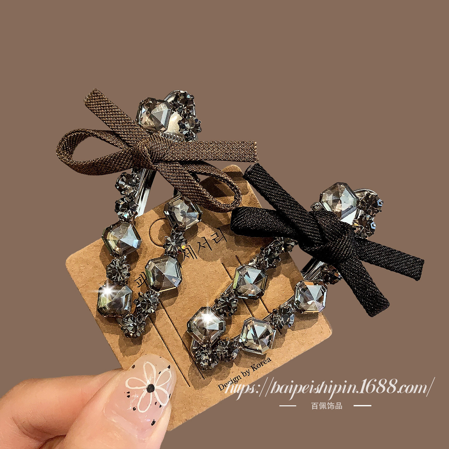 缎带蝴蝶结鸭嘴夹奢华水钻发夹头饰发卡女士洋气刘海侧边碎发夹子,饰品/流行首饰/时尚饰品新,民族风发饰,淘宝优惠券,粉丝福利购,淘宝优惠卷