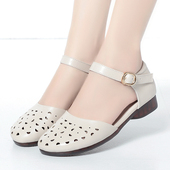 女镂空真皮中老年妈妈鞋 女鞋 夏季 大码 软底平底老人皮鞋 包头凉鞋