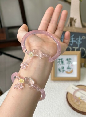 春日樱小红书同款白水晶猫条手镯新中式花朵串珠粉玉髓手镯女送闺
