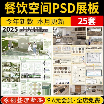 2025餐饮空间茶餐厅甜品店咖啡厅PS展板室内设计排版PSD分层素材