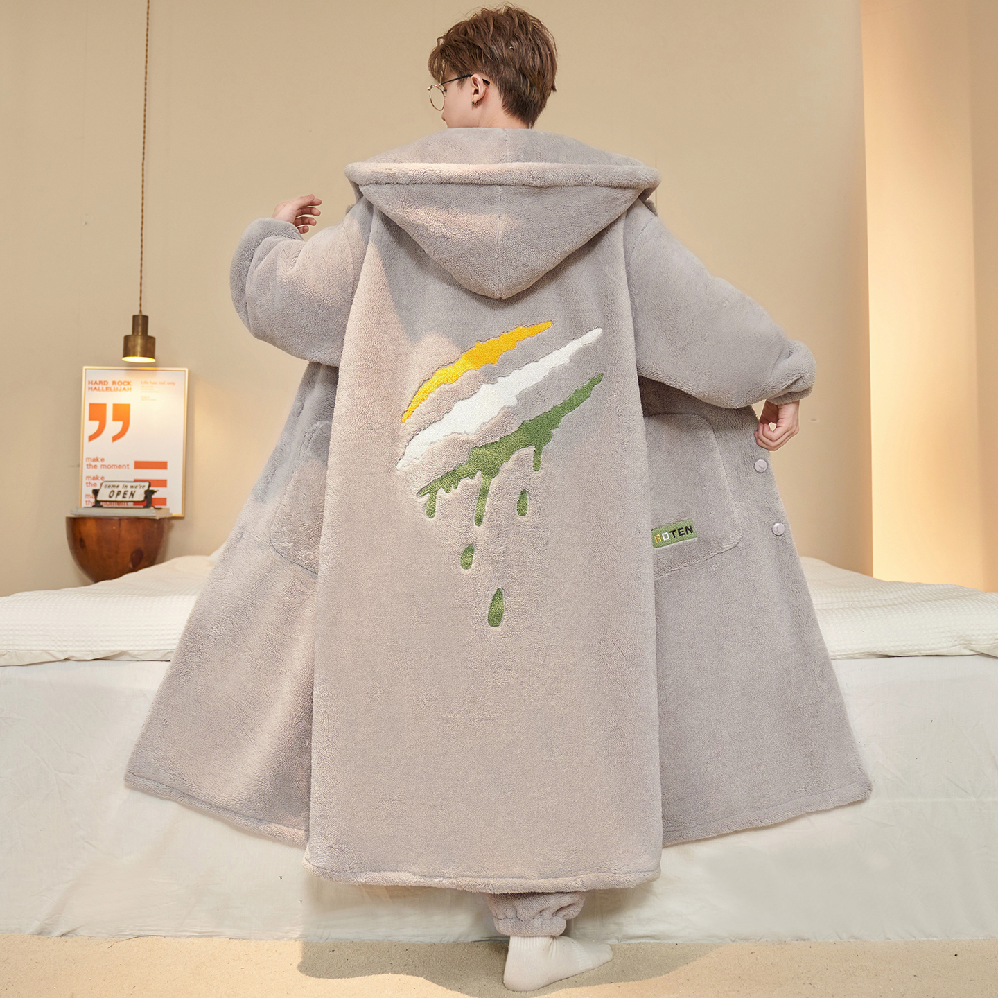 男士长款加厚睡衣冬季学生