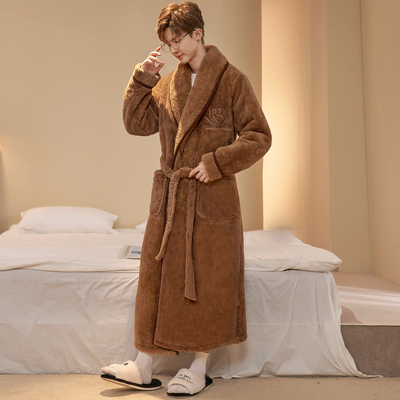 冬季加厚珊瑚绒睡袍男款