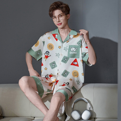 睡衣男款蜡笔小新夏天冰丝薄款