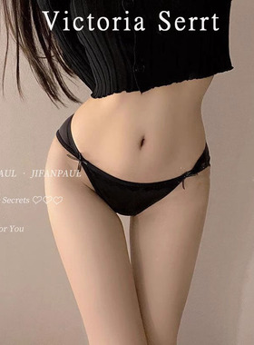 维多利亚缎面冰丝透气内裤女蕾丝蝴蝶结丁字裤纯欲低腰性感三角裤