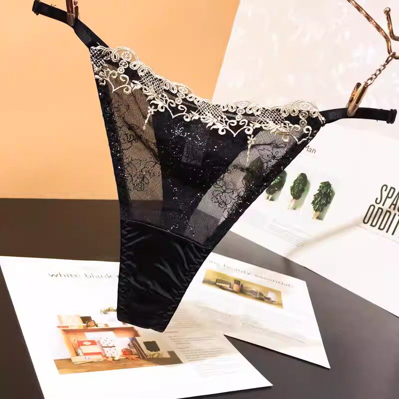 DAVE & JANIE法式蕾丝刺绣可调节低腰舒适丁字T裤网纱透视三角裤