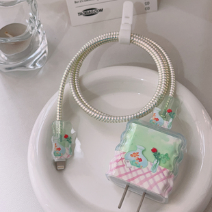 春日金鱼适用苹果20W充电器保护套iphone16 14保护线小清新 15pro