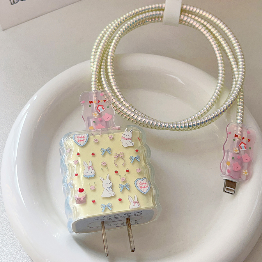 简约ins风适用17苹果16充电头保护套20w快充线可爱iphone咬线器