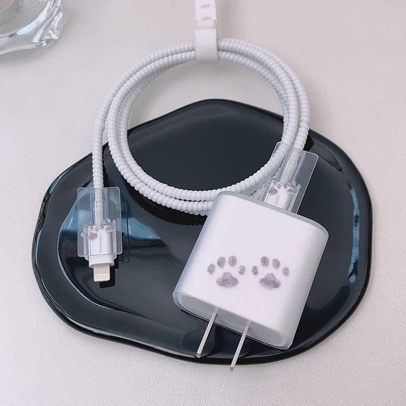 小猫脚印适用苹果17充电器保护套20W咬线器防折断iphone16快充线