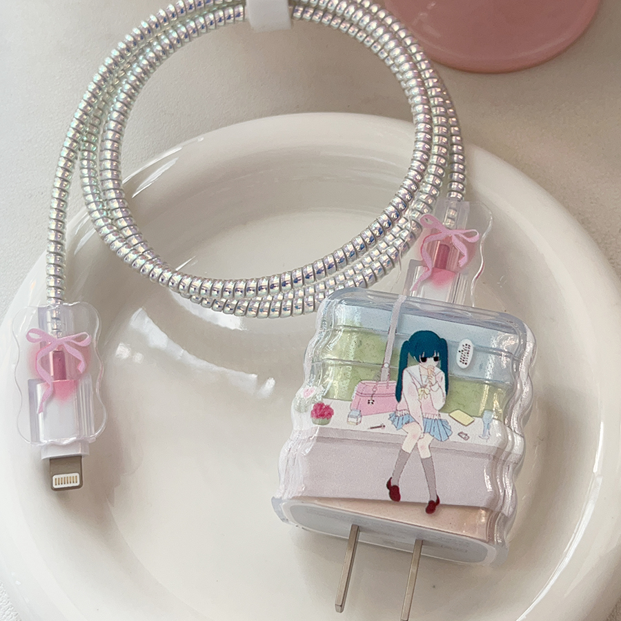 冰淇凌女孩适用苹果16/17pro/14充电器保护套可爱咬线器20W快充线