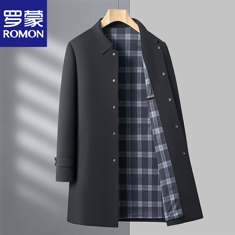 罗蒙夹克男中年爸爸装春秋款翻领商务休闲男士风衣外套干部行政服