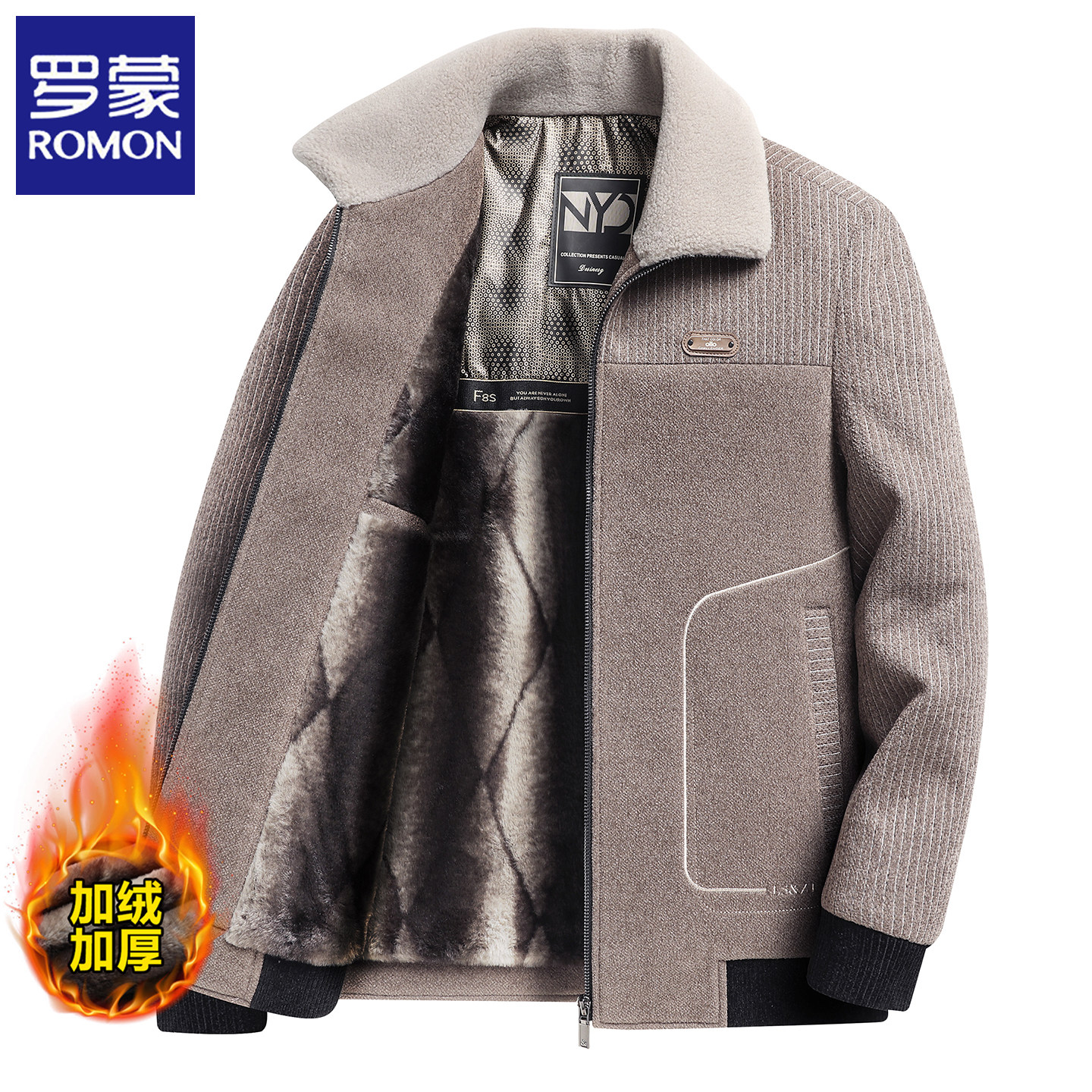 罗蒙新款冬季爸爸装雪尼尔加绒加厚夹克男士外套棉衣中老年上衣服