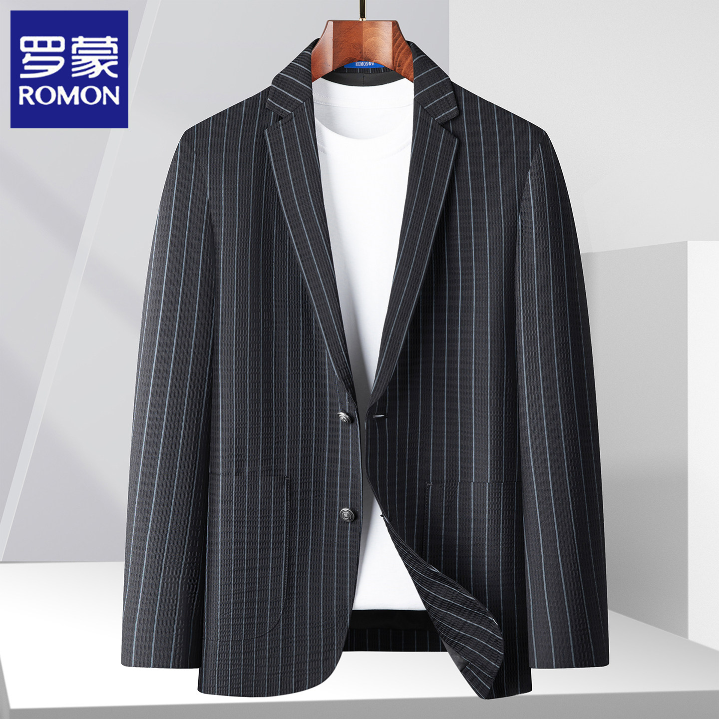 罗蒙2026春秋季新款条纹休闲西装男士商务高端小西服便西上衣外套