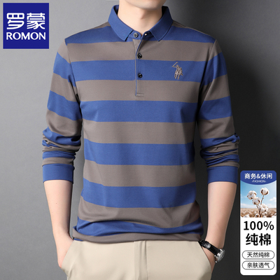罗蒙春秋季纯棉长袖t恤男POLO衫