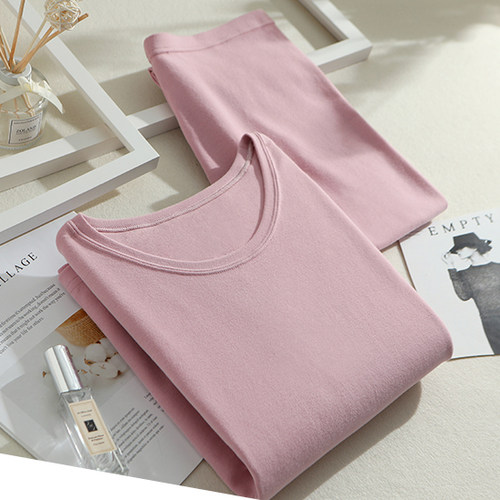 三枪薄款圆领弹力修身保暖套装女