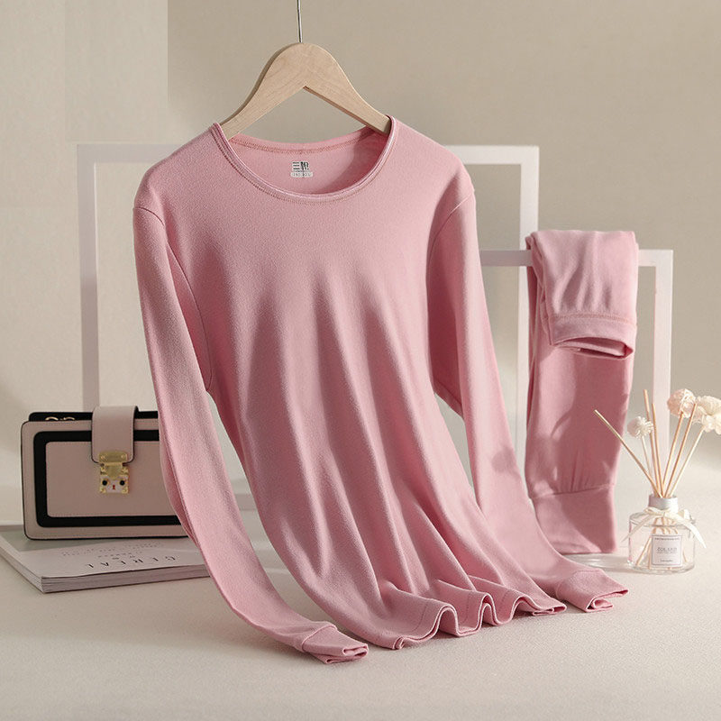 三枪内衣女纯棉秋冬薄长袖圆领全棉宽松大码情侣秋衣秋裤保暖套装