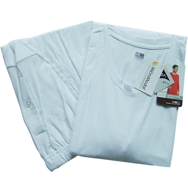 THREE GUN AUTUMN CLOTHES AUTUMN PANTS MENS ROUND NECK V-NECK HIGH COUNT COTTON COTTON SWEATER PANTS AUTUMN CLOTHES AUTUMN PANTS UNDERWEAR SET 22041D0