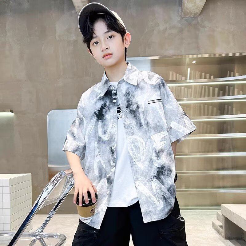 儿童装男童夏季短袖衬衫2025新款夏装薄款夏款男孩中大童帅洋气潮