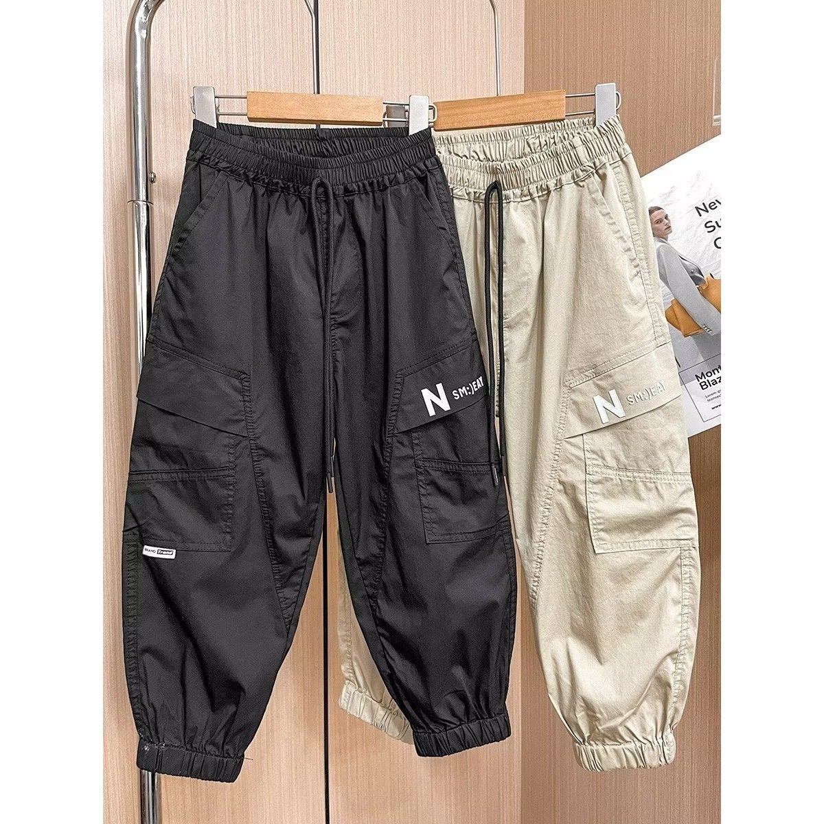 夏季男童工装裤休闲束脚百搭多口袋松紧腰运动裤韩版中大童长裤,童装/婴儿装/亲子装,裤子,淘宝优惠券,粉丝福利购,淘宝优惠卷