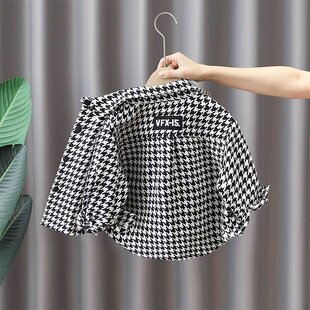 男童春秋外套2025年新款宝宝千鸟格衬衫男孩帅气儿童千鸟格衬衣潮