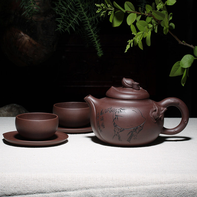 正品宜兴紫砂壶 名家葛军 全手工手绘灵猴献瑞 原矿紫泥