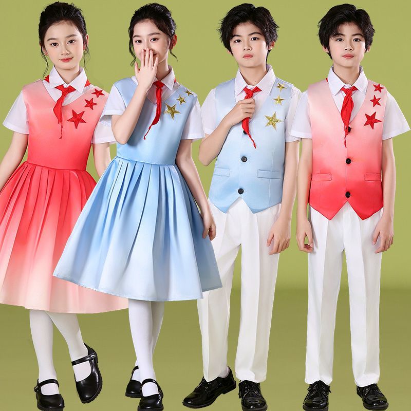 儿童演出服红色爱国大合唱服装图片