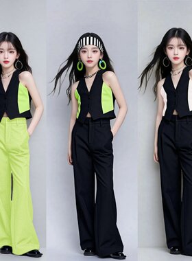 女童模特走秀服装马甲西装t台走秀服两件套形体训练服PK赛服酷帅