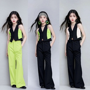 女童模特走秀服装马甲西装t台走秀服两件套形体训练服PK赛服酷帅