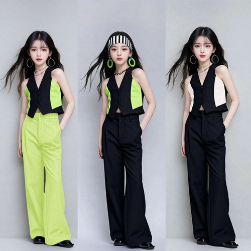 女童模特走秀服装马甲西装t台走秀服两件套形体训练服PK赛服酷帅