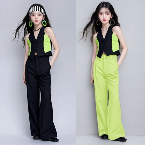 少儿模特训练服装儿童形体礼仪练功服女童夏季套装T台走秀演出服