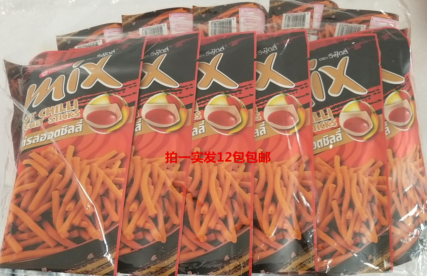 MIX 香辣味脆脆条泰国进口食品 30g发12包 VFOODS 零食年货面干脆