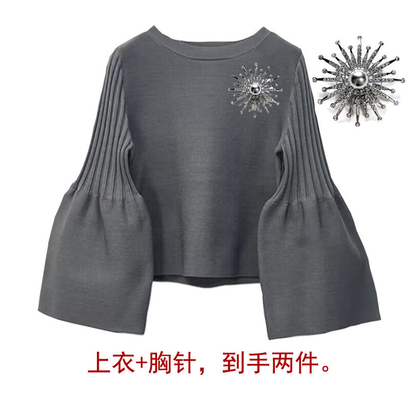 灯笼袖针织毛衣合金合成银色胸针