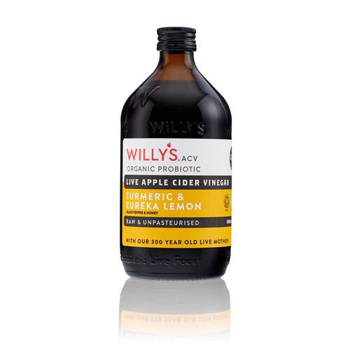 进口版WILLYS有机活性姜黄黑胡椒苹果醋含活性醋母500ML有机认证