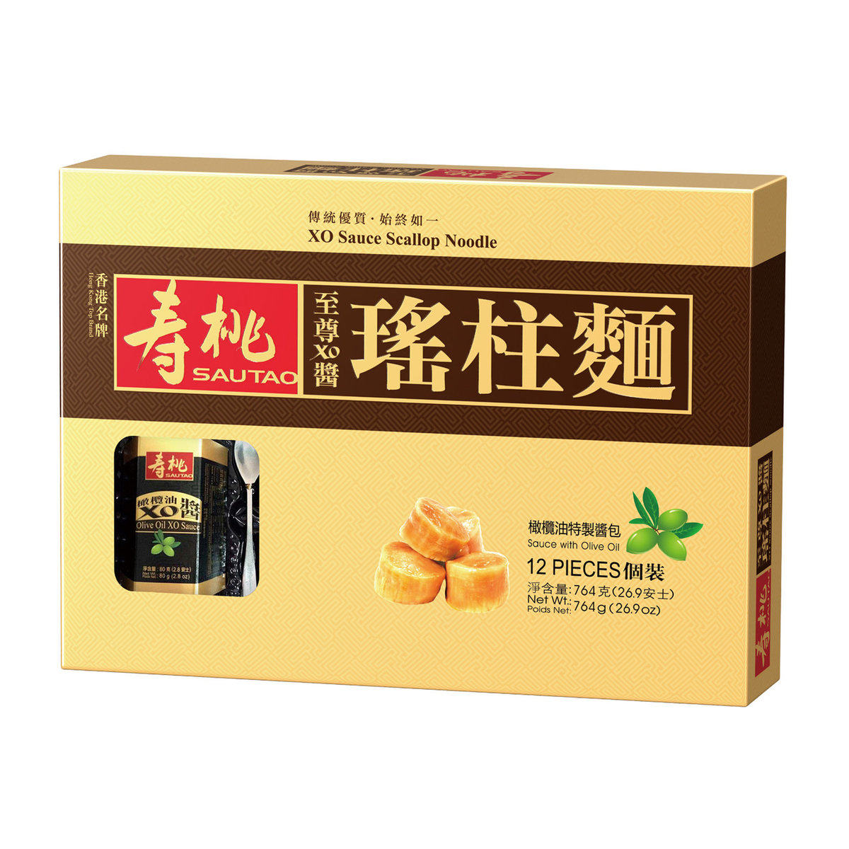 香港进口寿桃牌寿桃至尊XO酱瑶柱面礼盒 (12个装)