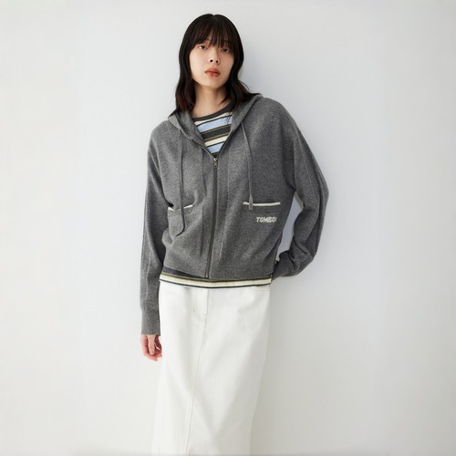 STUDIO TOMBOY 2025 秋冬配色亮点连帽开衫 羊毛混纺拉链针织外套