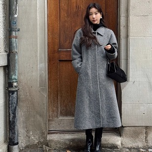 On&On毛绒羊毛大衣 毛呢外套 秋冬单排扣麦金托什灰色显瘦中长款