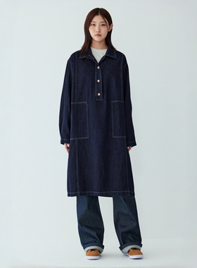 STUDIO TOMBOY 外口袋宽松牛仔连衣裙 女纯棉通勤休闲长款连衣裙