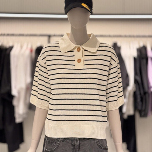 STUDIO TOMBOY条纹短袖针织衫夏季薄款透气百搭套头上衣慵懒风