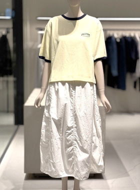 STUDIO TOMBOY气球褶皱裙 高腰松紧中长裙 春秋薄款显瘦A字裙