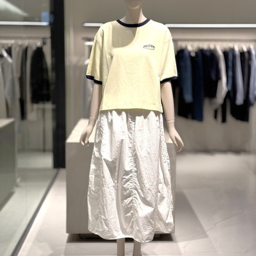 气球褶裥裙高腰松紧中长裙