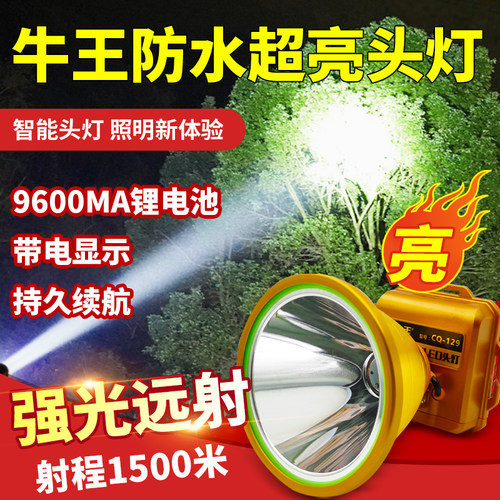 牛王锂电池超亮防水500w野外头灯